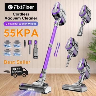 Fixtfixer FixtFixer Cordless Vacuum Cleaner, 350W/55000Pa High Efficient Suction Power, 55 Minute Operating Time, 6-In-1 Vacuum Cleaner Wireless With 0.9L Dust Container,For Dusting Carpets, Animal Hair