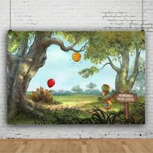 1pc Cartoon Spring Forest Party Backdrop 7*5/5*3FT, Honey Pot & Red Balloon Decor Birthday Background For Living Room, Bedroom, Children Photography, Live Streaming