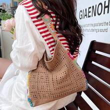 Hollow-Out Floral Bag,Crossbody Bag For Women, Vibrant Floral Embroidery,No Closure, Fixed Straps,Retro Contrast Color, , Beach Purse, Perfect For Summer, Vacation & Daily Use, Travel Must Haves - Màu Khaki - Xem 2