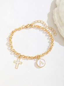 1 chiếc vòng tay mặt dây chuyền hình thánh giá và chữ cái thanh lịch, phù hợp cho nữ, phụ kiện mùa hè tinh tế và thời trang, quà tặng sinh nhật cho tuổi teen. - trắng - Xem 1