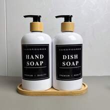 2 chai đựng xà phòng lỏng có thể nạp lại kèm khay đựng nước rửa tay và xà phòng rửa chén trong phòng tắm - Nhiều màu - Xem 18