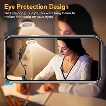 48 LED USB Clip-On Reading Light, 3 Color Modes, Eye-Caring Book Clip Lamp, 360° Flexible Gooseneck Clamp Light, Suitable For Desk, Bedside, And Video Conferencing - Black - View 6