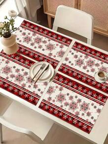 1 pieza Camino de mesa con estampado de copos de nieve, 4 piezas Individuales con estampado de copos de nieve, adecuado para fiestas, cumpleaños, cenas, decoración de cocina y comedor, decoración del hogar y sala de estar para todas las temporadas