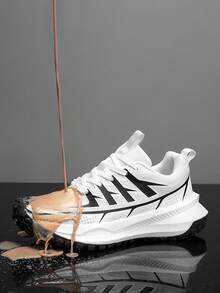 男士新款网眼透气休闲运动鞋，舒适内衬，柔软鞋底，防水鞋面，适合春夏季户外慢跑 - 白色 - 查看 5