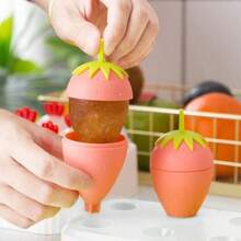 POJHKReusable Popsicles Molds For 6 Cream Strawberry Molds Fudge Molds Cream Maker Diy Popsicle Molds Silicone Popsicle Mould Cute Ice Pop Molds - 紅色 - 查看 2