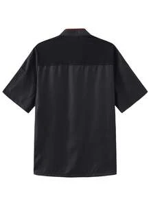 Short-Sleeved Solid-Color Double-Breasted Stand-Collar Chef's Uniform For Men, Suitable For Hotels, Restaurants And Catering Establishments, Anti-Stain Chef's Clothing - Black - View 2