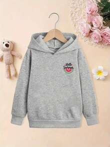 秋冬款少女印花保暖羊毛衬里连帽卫衣 - 灰色 - 查看 4