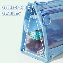 Estuche de lápices con malla a cuadros Morandini, con asa y cremallera, estuche de lápices de doble capa transparente, bolsa de cosméticos de viaje, bolsa de almacenamiento de papelería transparente linda, adecuada para adultos, oficina, universidad, útiles escolares, de vuelta a la escuela