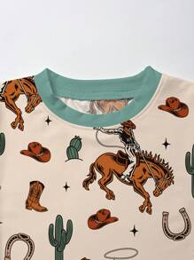 Bamboo Fiber -  Western Style Cowboy Print Set, Comfortable And Fitted, Highly Elastic, Machine Washable, Suitable For Outdoor Use. - 米色 - 查看 5