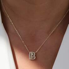 26pcs English Letter Pendant Necklace, Stainless Steel Curb Chain, Fashion Accessory