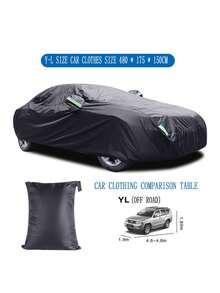 190T Coated Polyester Fabric Full Black Car Cover, Waterproof, Sunproof, With Reflective Strips - Black - View 8
