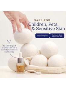 Pacote com 6 bolas para secadora de tambor - Bolas de lã orgânica reutilizáveis feitas à mão para lavar roupas, adequadas para máquinas de lavar, reduzindo o tempo de secagem e os vincos, com amaciante de roupas com fragrância natural para roupas, utensílios para lavanderia, secadora de roupas, acessórios para banheiro, itens essenciais para a casa, materiais de volta às aulas, presentes de Natal