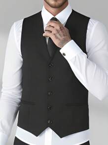 男士纯色百搭商务休闲正装经典黑色马甲