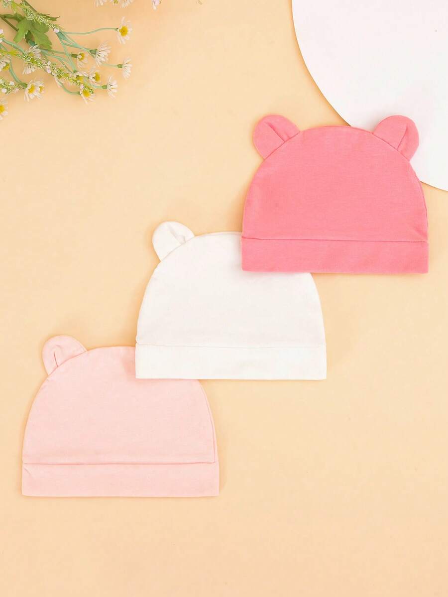 Bộ 3 mũ len dễ thương cho bé, mũ trẻ sơ sinh thoáng khí thời trang, thích hợp cho trẻ sơ sinh vào mùa xuân và mùa hè - Nhiều màu - Xem 1