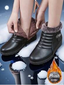 Plus Size Snow Boots, Outdoor Flat Shoes, Ankle Boots, Soft Bottom Fashionable Outdoor Short Boots, Versatile Fuzzy Women Shoes, Christmas Gift