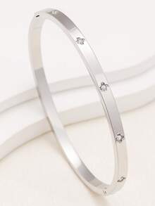 3 件不锈钢四叶草手镯，适合女性派对、日常佩戴、欧美风格、个性化、大方、奢华方晶锆石腕带、婚礼首饰套装、送给女孩、女士、亲戚、朋友的礼物、美丽的婚礼、生日、情人节