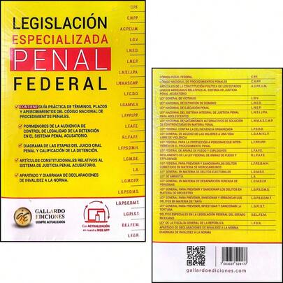 Libro en Pasta Blanda "Legislación Especializada Penal Federal 2025" – Edición Oficial, Completa y Actualizada Publicada por Ediciones Gallardo, Compilación en Materia Penal Vigentes en México, Incluye Ley Nacional de Ejecución Penal, Ley Federal contra la Delincuencia Organizada, Ley de Extinción de Dominio, Ley de Segurid4d Nacional, Ley General en Materia de Delitos Electorales, Ley General de Víctimas, Ley General para Prevenir y Sancionar la Tortura y Otras Disposiciones Complementarias, Obra de 856 Páginas en Formato Práctico de 13.8 * 4 * 21 cm, Herramienta Jurídica Fundamental para Abogados Penalistas, Jueces, Agentes del Ministerio Público, Litigantes, Estudiantes de Derecho, Funcionarios Federales y Organismos de Procuración de Justicia, Ideal para la Práctica Profesional en el Sistema Penal Acusatorio, Fiscalías, Tribunales y Despachos Especializados, Recurso Técnico y Actualizado para Consultas Rápidas y Precisas, con Enfoque Profesional y Normativo Vigente en 2025