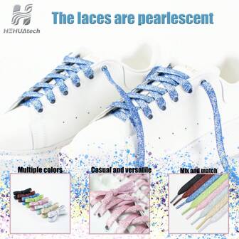 1 par de shoelas planas iridiscentes brillantes, cuerdas deportivas casuales de colores y estilo