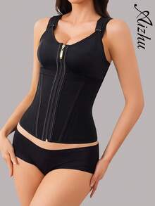 爱珠女士束腰塑身衣，收腹运动健身塑身背心，产后健身拉链款，压缩塑身衣，矫正姿势 - 黑色 - 查看 4