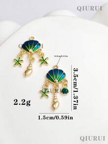 5 piezas de accesorios de conchas marinas de verano, estilo DIY artesanal, colgantes de estrellas de mar y caracolas de metal para hacer joyas, aretes, collares y pulseras - Multicolor - Ver 8