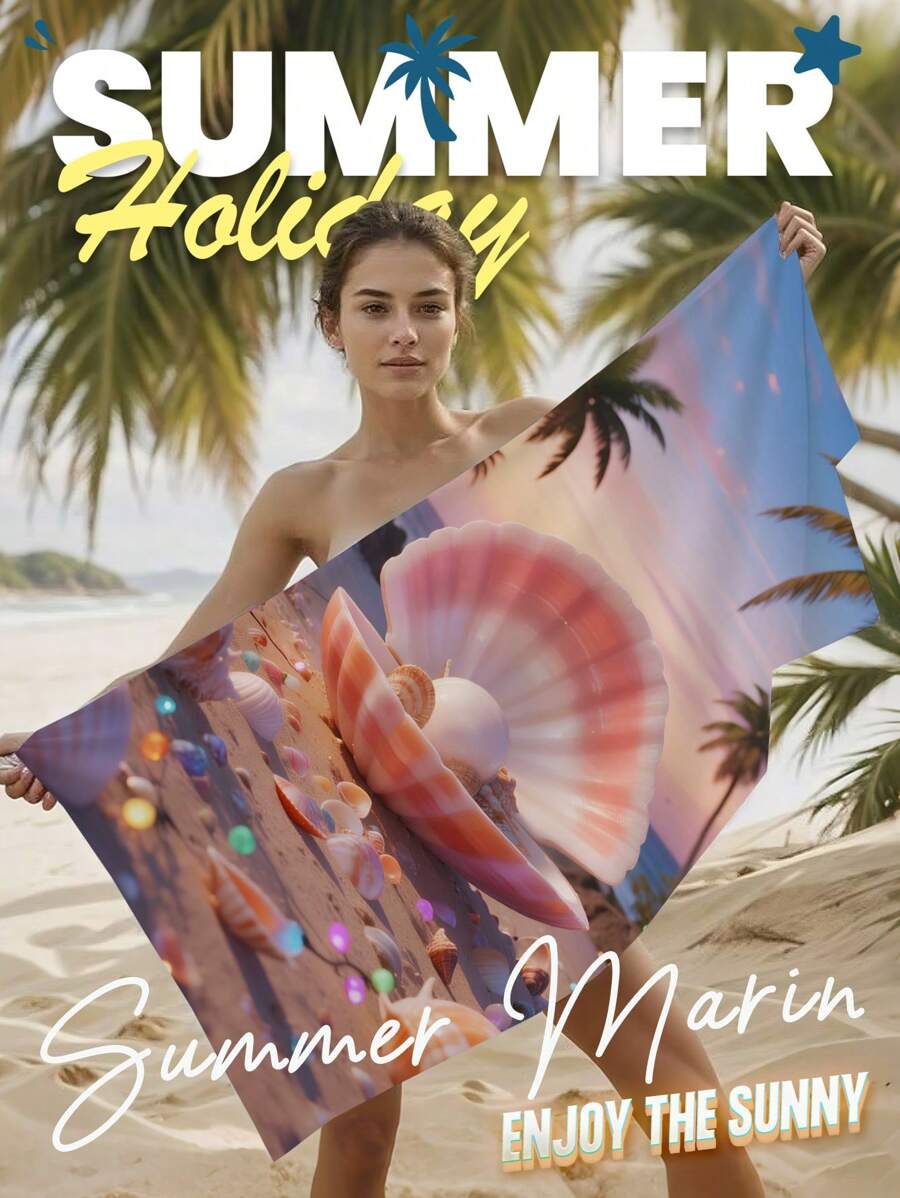 1pc Beach Shells Pattern Beach Towel, Absorbent Quick Dry Swimming Towel, Portable Beach Towel, Thickened Anti-Sand Soft Blanket, Stylish Pool Towel, Suitable For Swimming Pool, Beach, Essential For Beach, Shower For Couples, Perfect For Bachelorette Parties, Travel, Vacation, Idea Gift For Valentine's Day, Mother's Day, Father's Day, Birthdays, Or Anniversaries, Weddings