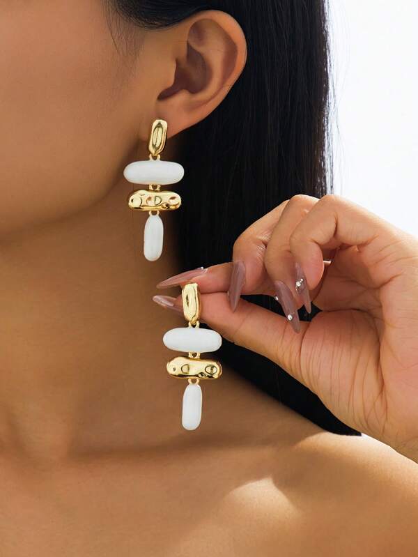 Set de 2 piezas de pendientes de gota de esmalte asimétrico geométrico de estilo europeo y americano, adecuado para uso diario de mujeres