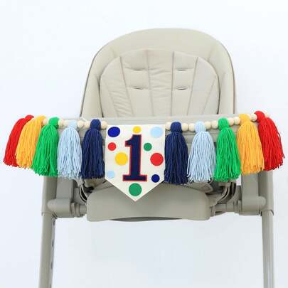Colourful Rainbow Dot 1st High Chair Banner For Boys Girls Birthday Party Decoration Wall Hanging