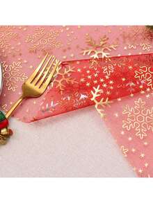1/2 Roll Red Snowflake Table Runner, 11.02*108.27/196.85 Inches, Winter Snowflake Christmas Table Runner, Suitable For Christmas, New Year, Party, Dinner, Thin Chiffon Snowflake Table Runner, Multi-Color Options - Solid Color - View 5
