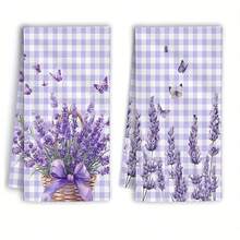 2 pezzi Strofinacci da cucina con farfalle lavanda - Super morbidi e assorbenti, motivo a quadri viola con decorazioni vivaci di lavanda e farfalle, perfetti per la decorazione estiva, articoli per la casa per le vacanze, decorazioni per matrimoni | Estetica fresca | Tessuto ultra morbido - Viola malva - Visualizzare 13