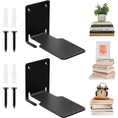 Set di 2 librerie sospese invisibili, libreria da parete nera, organizer per libri resistenti, mensole sospese in ferro per camera da letto, soggiorno