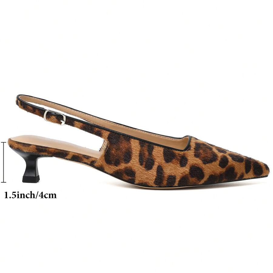 Slingback Kitten Heels For Women Pointed Closed Toe Heels Low Pumps Shoes For Party Work Office - LeopardSuede - View 1