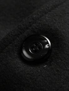 Men's Solid Color Detachable Ribbed Collar Single-Breasted Wool Blend Overcoat, Simple Commuter Jacket For Autumn/Winter - Black - View 3