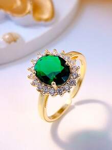 1 Peça Anel de Liga de Cobre com Zircônia Esmeralda Oval Elegante