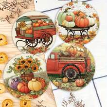 1set/4pcs/6pcs Autumn Pumpkin And Maple Leaf-Patterned Diatom Mud Coasters, Coffee Coasters, Home And Restaurant Multi-Occasion Decorations, Daily Gifts, Table Decorations, Daily Decorations, Theme Party Decorations - Multicolor - View 3