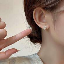 1對s925純銀鍍金法式經典設計葉形耳釘,適合女士 - 金黃色 - 查看 2