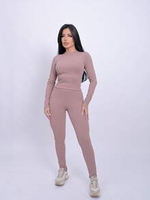 Leggings And Long Sleeve Top Set - 藕粉色 - 查看 1