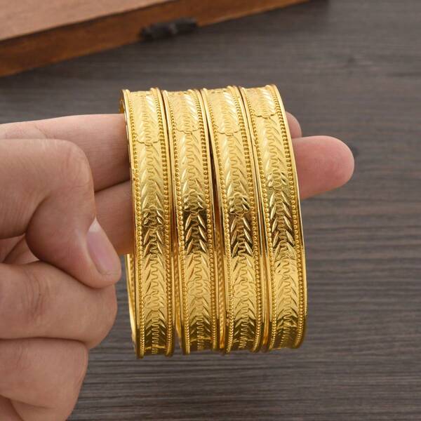 2pc/4pc Classic Geometric Pattern Bangle Bracelet, Middle Eastern Everyday Women Bracelet, African Arabian Girls Party Wedding Holiday Jewelry Gift