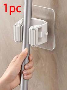 4 pezzi / 1 pezzo Porta scopa e mocio multifunzione con ganci, supporto per scopa adesivo da parete, organizer per attrezzi staccabile impermeabile e antiscivolo per casa, bagno, cucina, giardino e garage - Grigio - Visualizzare 10