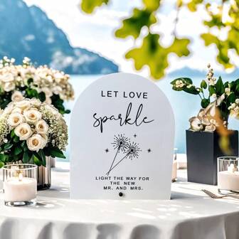 2D 平面“让爱闪耀”亚克力婚礼标志 - 现代书法桌面装饰、婚宴和活动派对装饰、时尚外观、婚礼装饰