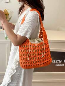 BAILEE 1 件全新米色镂空编织沙滩钱包，优雅轻便耐用单肩托特包，适合女士夏季海滩外出、度假和日常使用沙滩包 - 彩色 - 查看 7