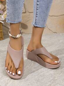 (Suggest Choosing A Larger Size)Women's New Summer High Heeled Slippers Go Out Fashionable Casual Seaside Beach Non-Slip Platform Flip-Flops