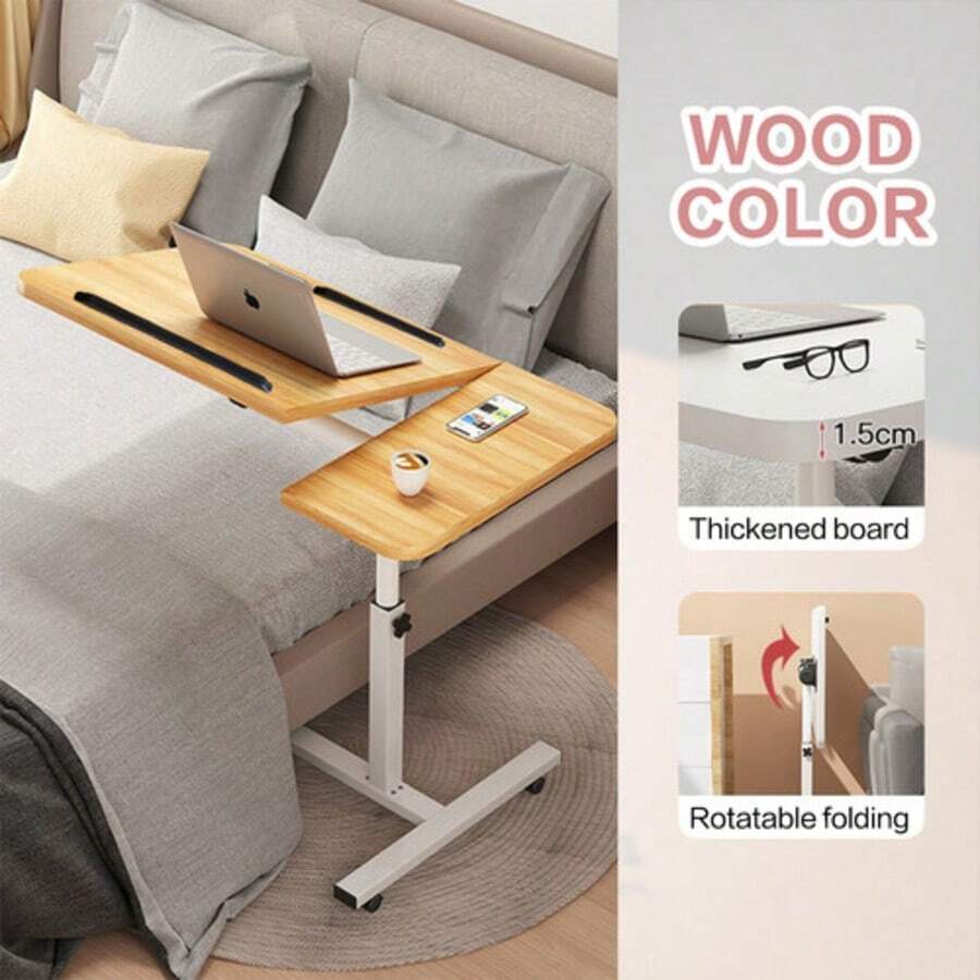 PORIYA Adjustable Folding Laptop Desk Portable Sofa/Bed Table W/ 360° Tilt & Locking Wheels Multi-Angle Notebook Stand For Home/Office (30kg Capacity) - Lạc đà - Xem 1