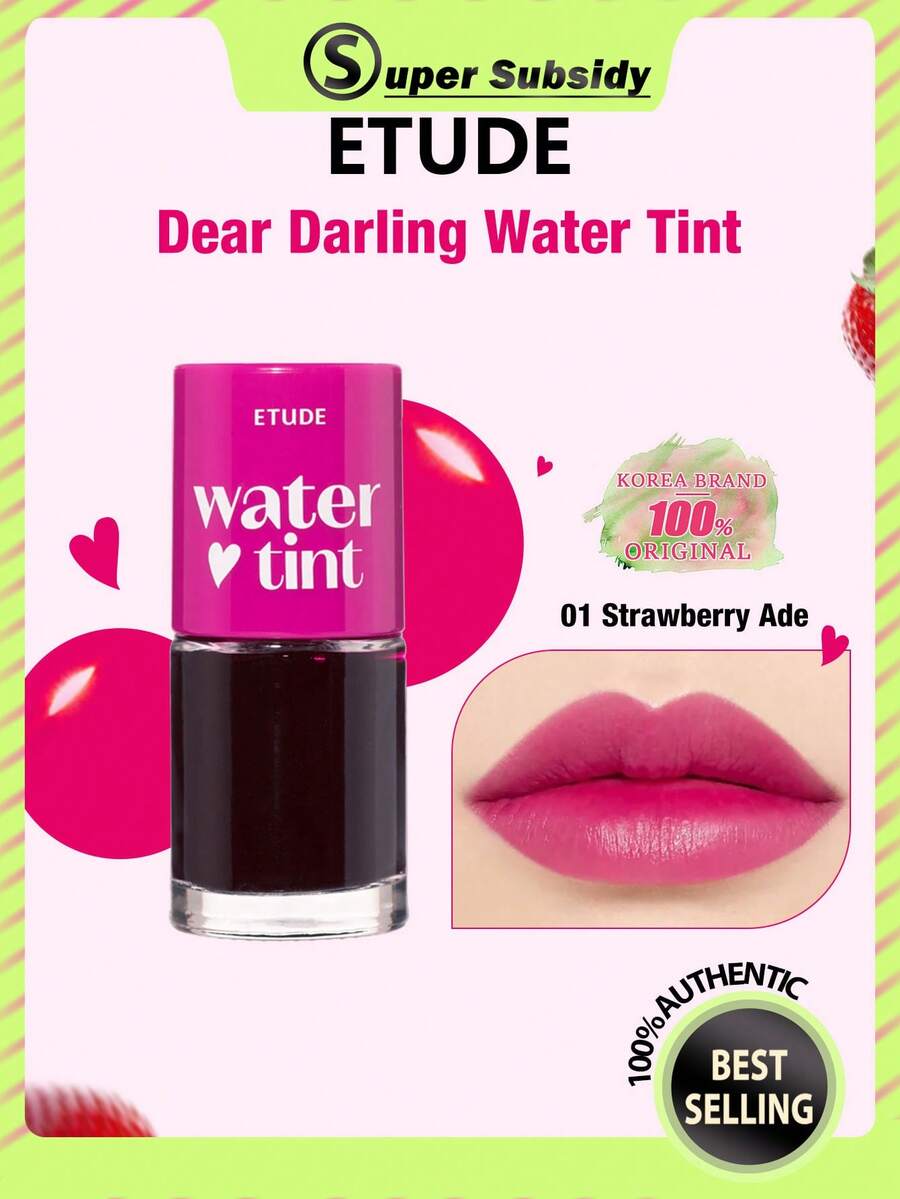 ETUDE 伊蒂之屋 Dear Darling 水润唇釉 01 草莓色,色彩鲜艳饱满,持久不晕染,滋润唇釉质地轻盈,水润光泽,适合日常使用,韩国化妆品,礼盒装 9克/0.31盎司 - 01 Strawberry - 查看 1
