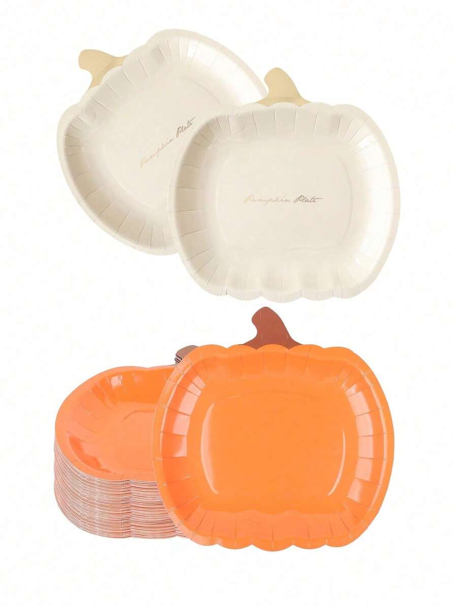 Pumpkin Party Plate, Autumn Disposable Paper Plate, 7/9-Inch Pumpkin Shaped Thanksgiving Plate, Suitable For Autumn Harvesting Utensils Party Supplies, Baby Showers, Gender Reveal Decoration - Multicolor - View 1