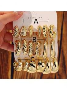 3-9 pares Nuevo Set de pendientes de moda personalizados con forma de C exagerada de resina ABS y CCB