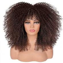 Short Hair Afro Kinky Curly Wigs With Bangs African Synthetic Ombre Glueless Cosplay Wigs For Women High Temperature
