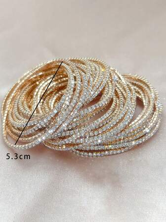 1pc/6pcs/12pcs Gold Single Row Cubic Zirconia Tennis Bracelet Elastic Bangle, Multilayer Street Style Jewelry For Women
