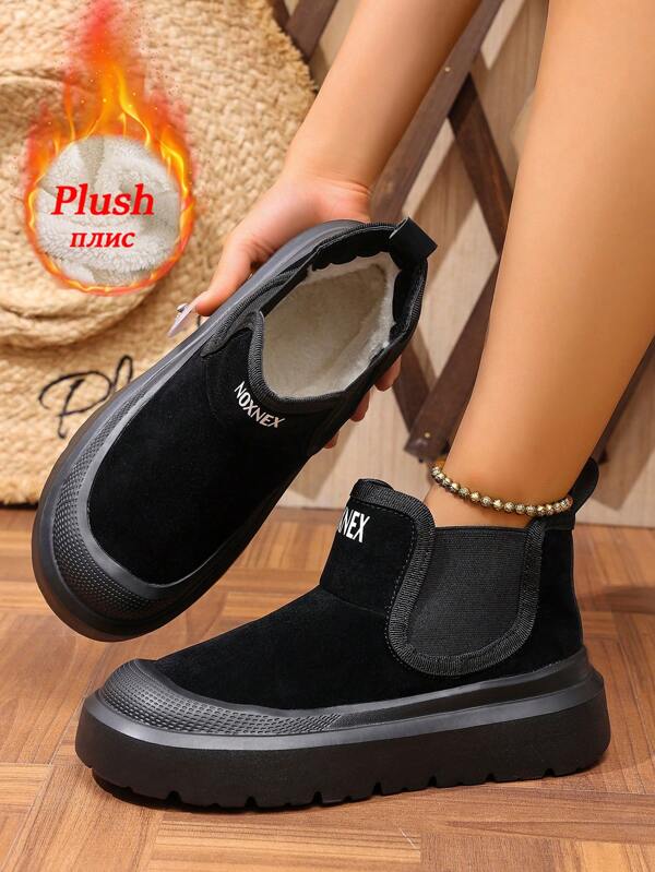 Women's Winter Snow Boots Short Boots Thickened Thermal Lined Boots Women,Round Toe Leather Thick Soles Slip-On Chelsea Boots Ankle Boots Women Platform Boots,Waterproof Warm Winter Boots For Women Non-Slip Wear-Resistant Outdoor High-Top Boots Plus Size Black Boots Casual Shoes Women