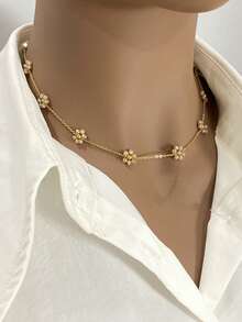 1pc Fashionable Delicate Twisted Faux Pearl Stainless Steel Bracelet With Pink Crystal Flower Handmade O-Link Chain Wristband, Suitable For Women, Spring/Summer/Autumn