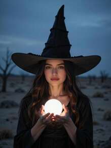 1pc New Pleated Black Witch Hat, Adult Halloween Wizard Costume Accessory - A - View 1